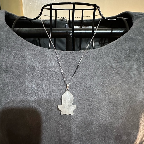 Clear Quartz Daffodil Pendant Necklace on Silver Copper Box Chain - Picture 13 of 14